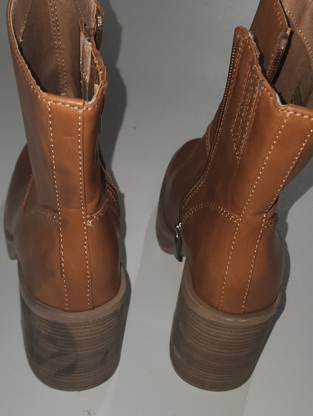 Hazelnut Brown Mid-Calf Block Heel Ankle Boots Zip Zipper Size 8.5 - Picture 4 of 7